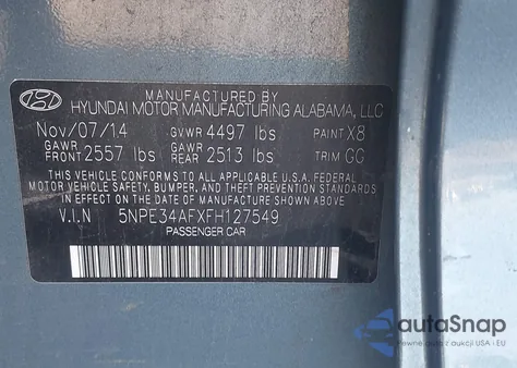 2015 Hyundai Sonata Sport z USA, uszkodzony, nr VIN 5NPE34AFXFH127549